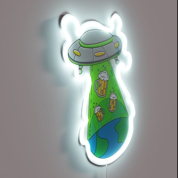 UFO Beer World Abduction RGB Neon Sign