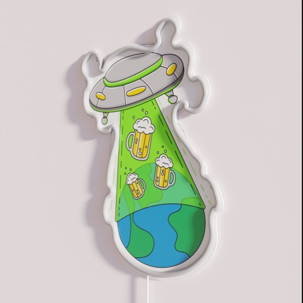 UFO Beer World Abduction RGB Neon Sign
