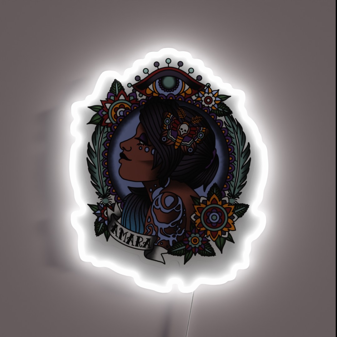 1920 S Tattoo Style Amara Portrait RGB Neon Sign 1920 S Tattoo Style Amara Portrait RGB Neon Sign