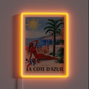1955 France Visit La Cote D Azur Travel Poster RGB Neon Sign