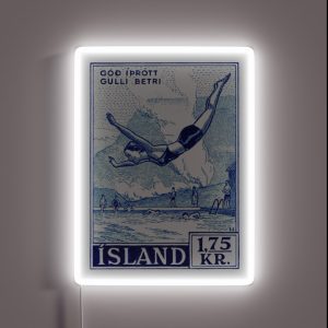 1955 ICELAND Water Sports Postage Stamp RGB Neon Sign