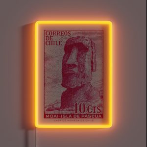 1965 CHILE Easter Island Moai Postage Stamp RGB Neon Sign