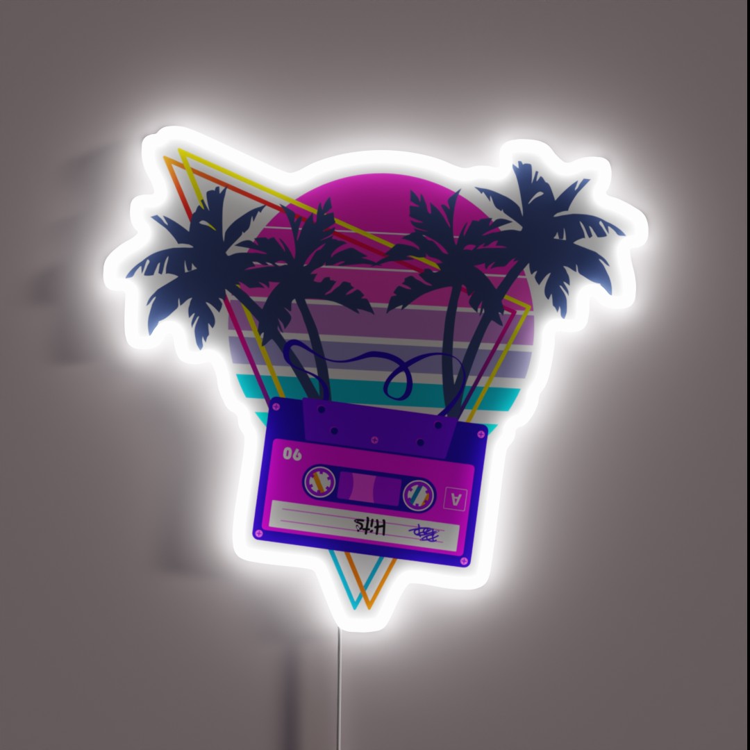 90s Vaporwave Sunset Cassette Tape In Outrun RGB Neon Sign 90s Vaporwave Sunset Cassette Tape In Outrun RGB Neon Sign