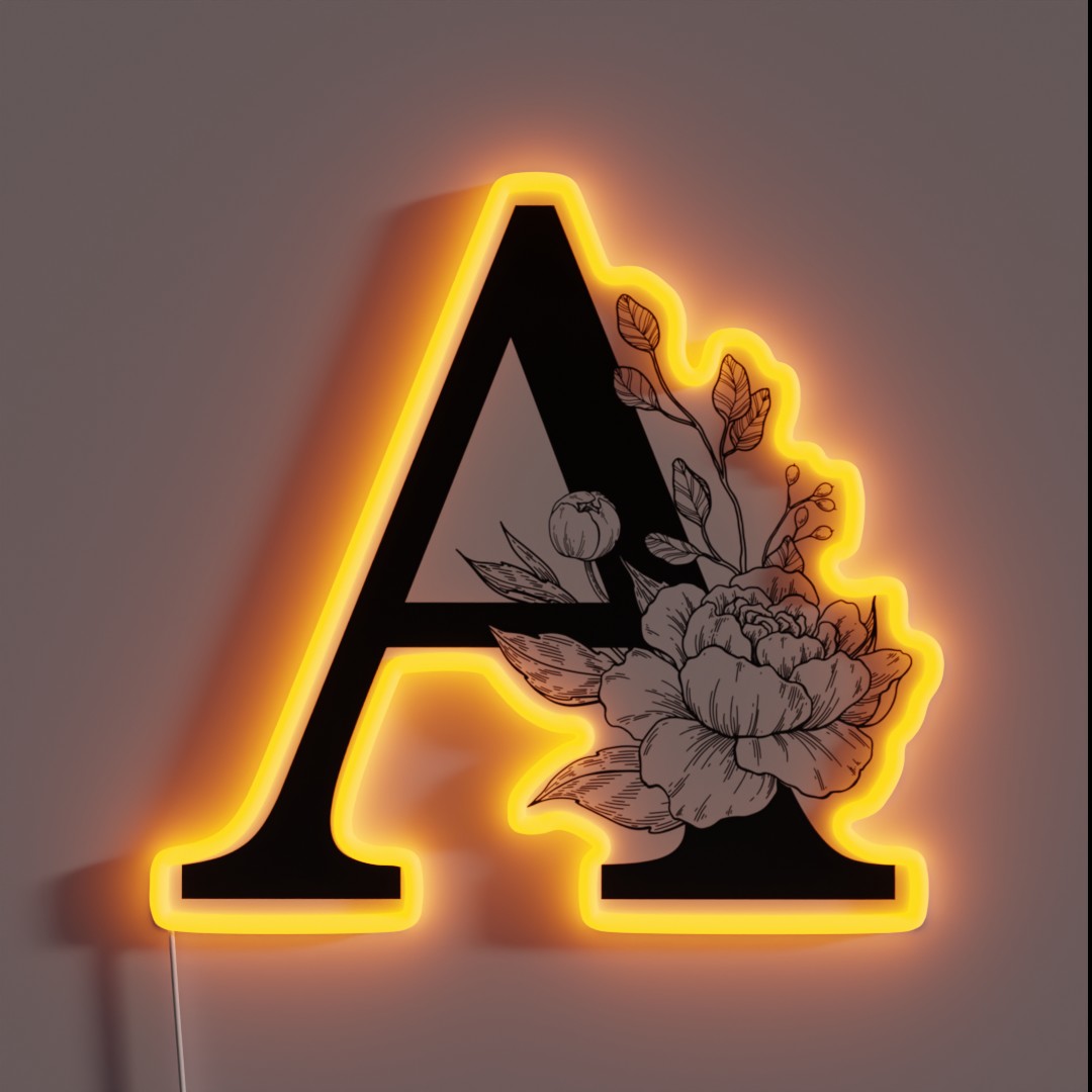 A Botanical Monogram Detailed Peony Drawing RGB Neon Sign A Botanical Monogram Detailed Peony Drawing RGB Neon Sign
