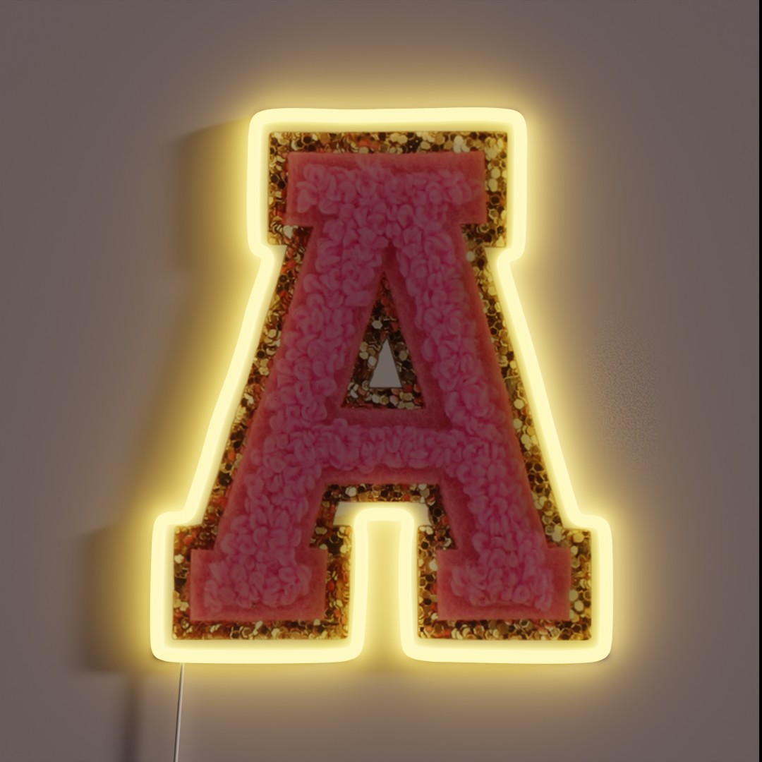 A Bubblegum Glitter Varsity Letter Patches RGB Neon Sign A Bubblegum Glitter Varsity Letter Patches RGB Neon Sign
