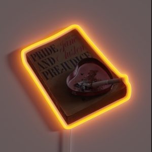 A Burning Cigarette On A Pink Heart Shaped Ashtray Pride And Prejudice Book RGB Neon Sign