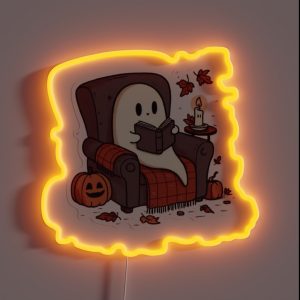 A Cute Ghost Reading In A Cozy Chair RGB Neon Sign