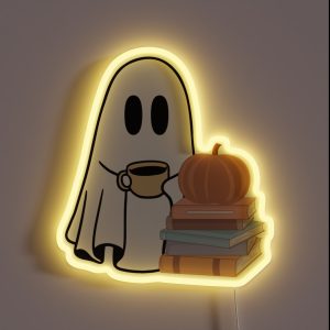 A Ghost With Books And A Pumpkin RGB Neon Sign A Ghost With Books And A Pumpkin RGB Neon Sign
