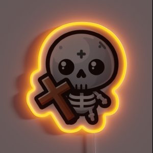 A Small Skeleton With A Cross RGB Neon Sign