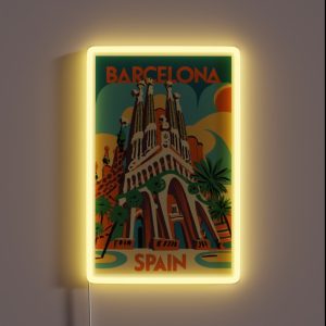 A Vintage Travel Art Of Barcelona Spain RGB Neon Sign
