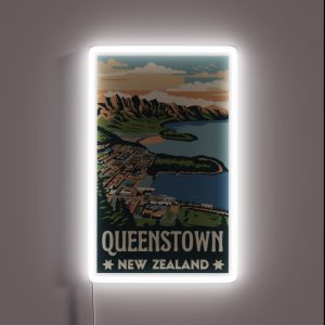 A Vintage Travel Art Of Queenstown New Zealand RGB Neon Sign A Vintage Travel Art Of Queenstown New Zealand RGB Neon Sign