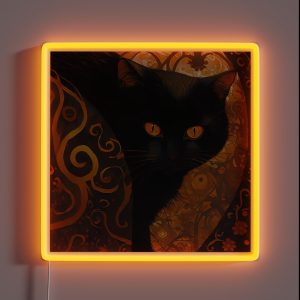 Abstract Purr Fection Klimt Inspired Black Cat Art RGB Neon Sign