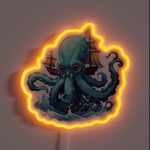Adorable Blue Kraken Big Eyes RGB Neon Sign