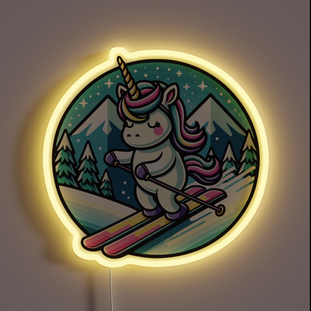 Adorable Unicorn Cartoon Art Magical Skiing RGB Neon Sign Adorable Unicorn Cartoon Art Magical Skiing RGB Neon Sign