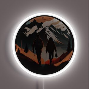 Adventure Couple Hiking Snowy Mountain RGB Neon Sign