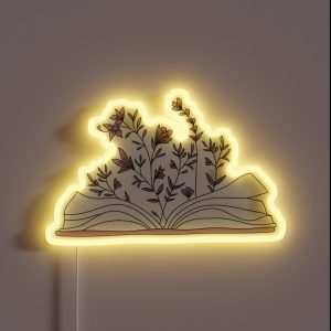 Aesthetic Open Book Design With Flowers RGB Neon Sign Aesthetic Open Book Design With Flowers RGB Neon Sign