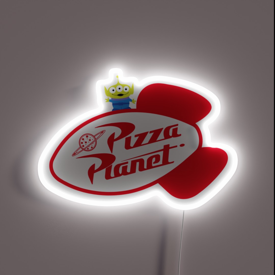 Alien On Pizza Planet Sign RGB Neon Sign Alien On Pizza Planet Sign RGB Neon Sign