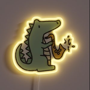 Alligator With Saxophone RGB Neon Sign