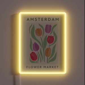 Amsterdam Flower Market Tulips Design Minimalist Modern Art Floral RGB Neon Sign Amsterdam Flower Market Tulips Design Minimalist Modern Art Floral RGB Neon Sign