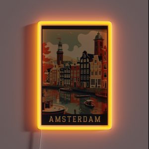 Amsterdam Netherlands Vintage Poster RGB Neon Sign