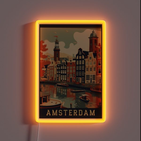 Amsterdam Netherlands Vintage Poster RGB Neon Sign