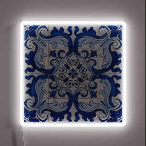 Antique Classic Lisbon Blue Azulejo Tile Floral Pattern RGB Neon Sign Antique Classic Lisbon Blue Azulejo Tile Floral Pattern RGB Neon Sign
