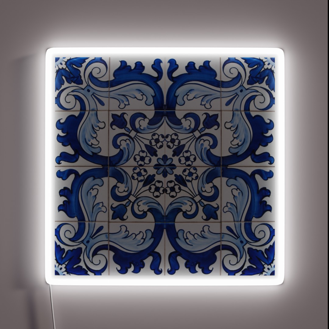 Antique Classic Lisbon Blue Azulejo Tile RGB Neon Sign Antique Classic Lisbon Blue Azulejo Tile RGB Neon Sign