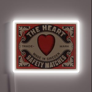 Antique Swedish Matchbox Label The Heart RGB Neon Sign
