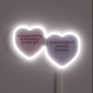 Argumentative Antithetical Dream Girl And Pathological People Pleaser Candy Heart Pair RGB Neon Sign
