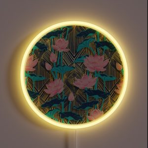 Art Deco Lotus Flowers In Pink And Navy RGB Neon Sign