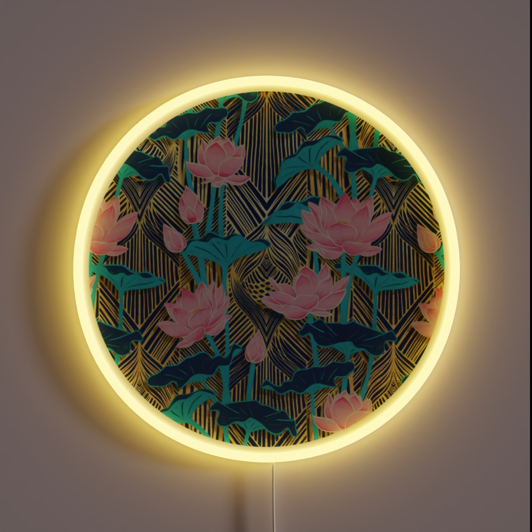 Art Deco Lotus Flowers In Pink And Navy RGB Neon Sign Art Deco Lotus Flowers In Pink And Navy RGB Neon Sign