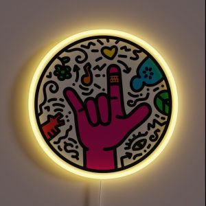 ASL Sign For I Love You Pop Art Style White RGB Neon Sign