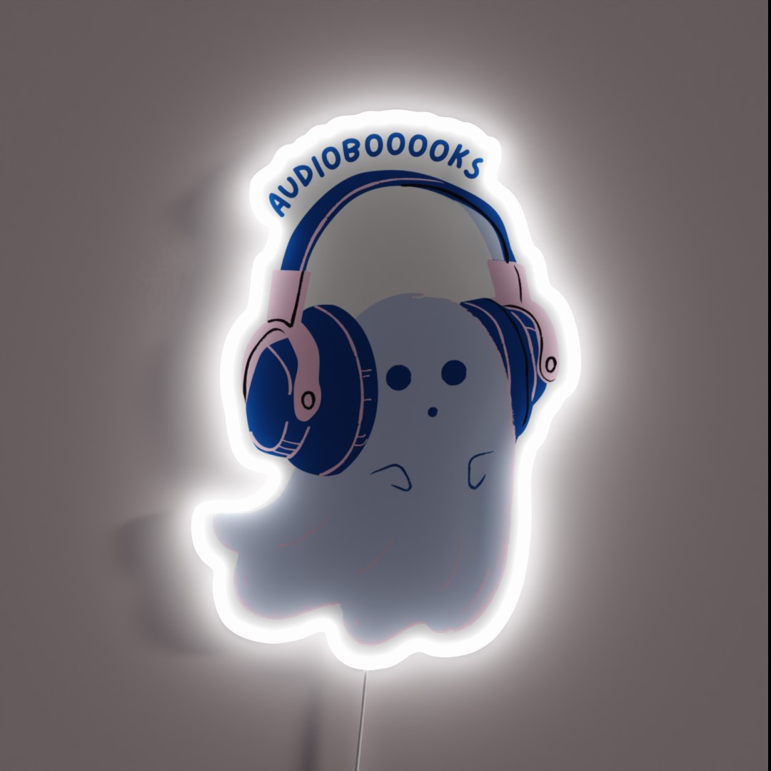 Audiobooooks Cute Blue Ghost Listening To An RGB Neon Sign Audiobooooks Cute Blue Ghost Listening To An RGB Neon Sign