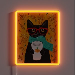 Autumn Pumpkin Coffee Cat RGB Neon Sign Autumn Pumpkin Coffee Cat RGB Neon Sign