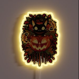 Autumn Tricks Halloween Black Cat And Pumpkin RGB Neon Sign