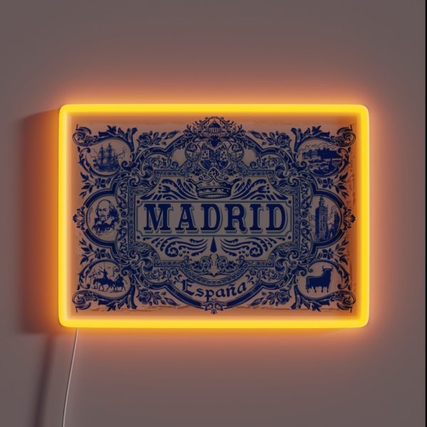 Azulejo Decoration Madrid Blue Vintage RGB Neon Sign