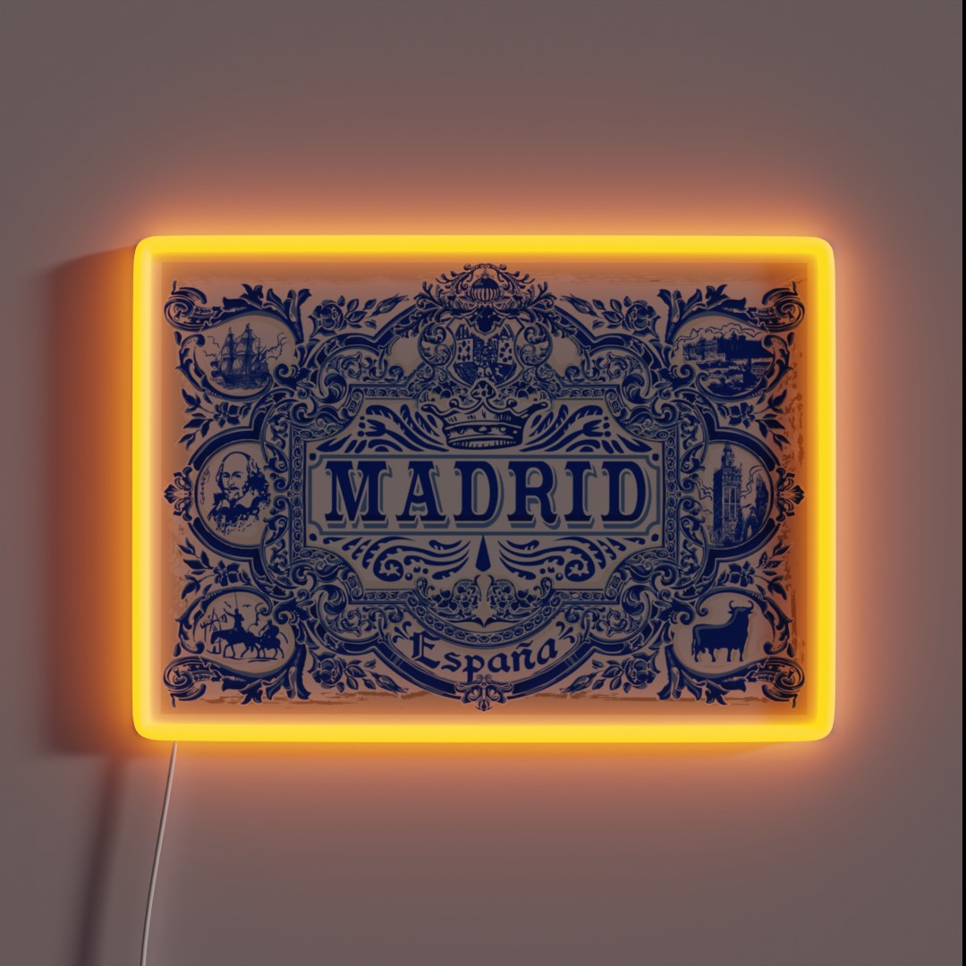 Azulejo Decoration Madrid Blue Vintage RGB Neon Sign Azulejo Decoration Madrid Blue Vintage RGB Neon Sign