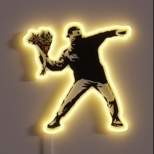 Banksy Graffiti Protest Anarchist Throwing Flowers Thrower Make Art Not War On White Background HD HIGH QUALITY ONLINE STORE RGB Neon Sign Banksy Graffiti Protest Anarchist Throwing Flowers Thrower Make Art Not War On White Background HD HIGH QUALITY ONLINE STORE RGB Neon Sign