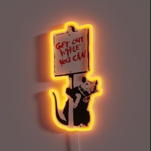 Banksy Quote Rat With Sign Get Out While You Can Graffiti Street Art Peace Symbol Necklace HD RGB Neon Sign
