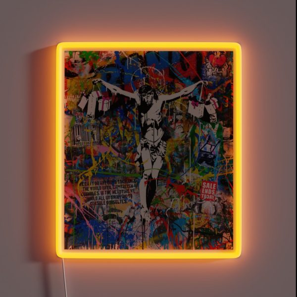 Banksy Shopping Jesus Pop Street Art Mashup RGB Neon Sign