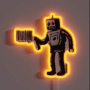 Banksy Smiling Robot And Barcodes Better Out Than In New York City Residency Black And White HD HIGHT QUALITY ONLINE STORE RGB Neon Sign