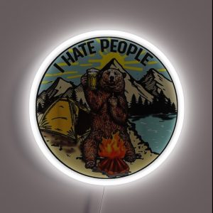 Bear Camping I Hate People RGB Neon Sign