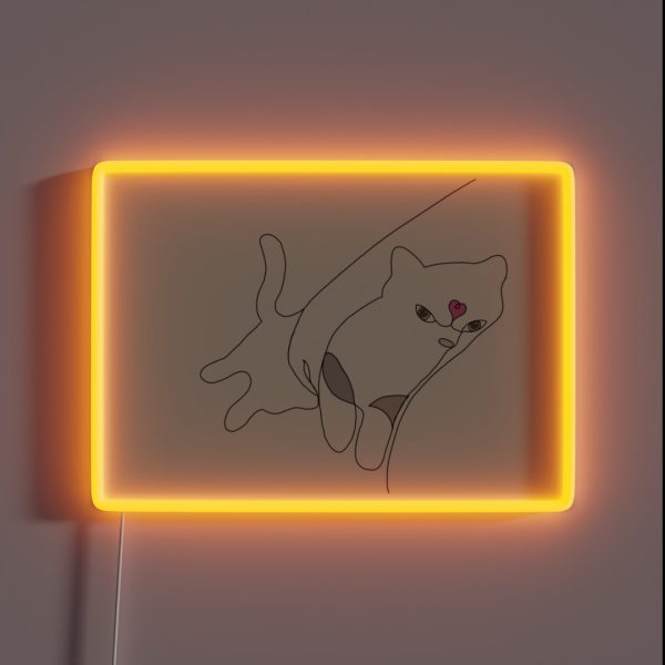 Bedtime Cuddles Cat Picasso Line Art RGB Neon Sign