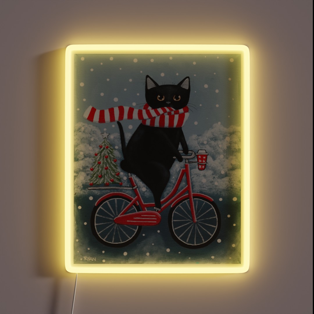 Black Cat Winter Bicycle Ride RGB Neon Sign Black Cat Winter Bicycle Ride RGB Neon Sign