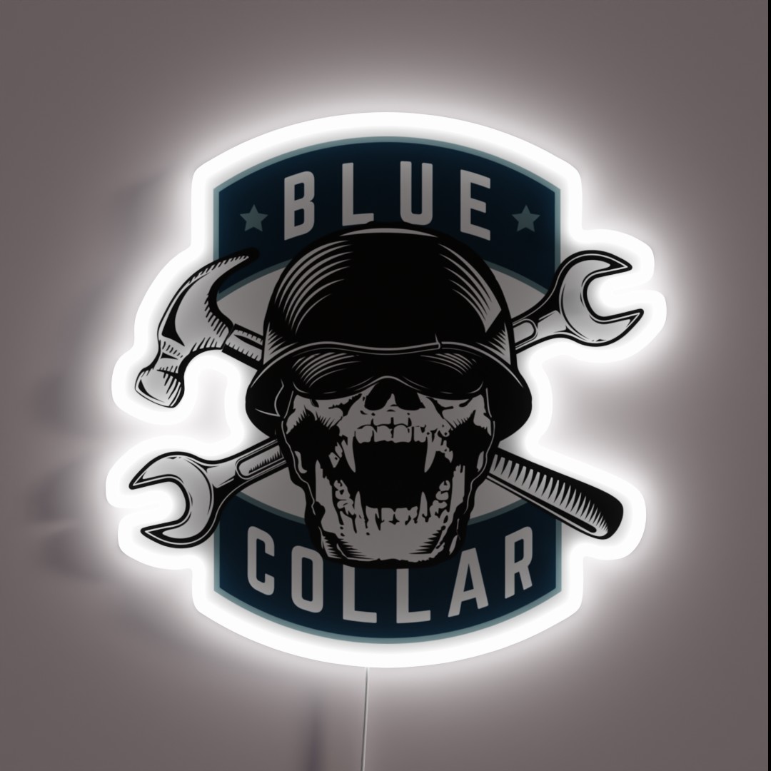 Blue Collar Hard Hat Skull RGB Neon Sign Blue Collar Hard Hat Skull RGB Neon Sign