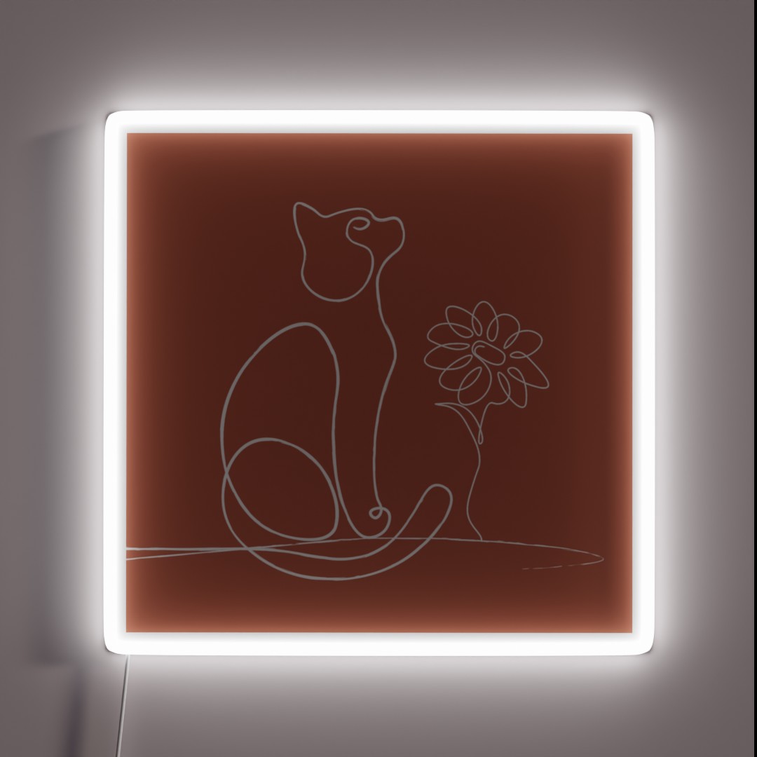 Boho Burnt Orange Cat Line Art Daisy Flower RGB Neon Sign Boho Burnt Orange Cat Line Art Daisy Flower RGB Neon Sign