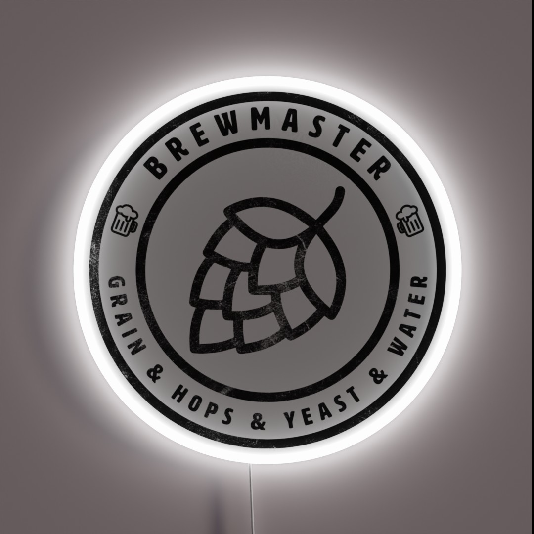 BREWMASTER GRAIN And HOPS And YEAST And WATER RGB Neon Sign BREWMASTER GRAIN And HOPS And YEAST And WATER RGB Neon Sign
