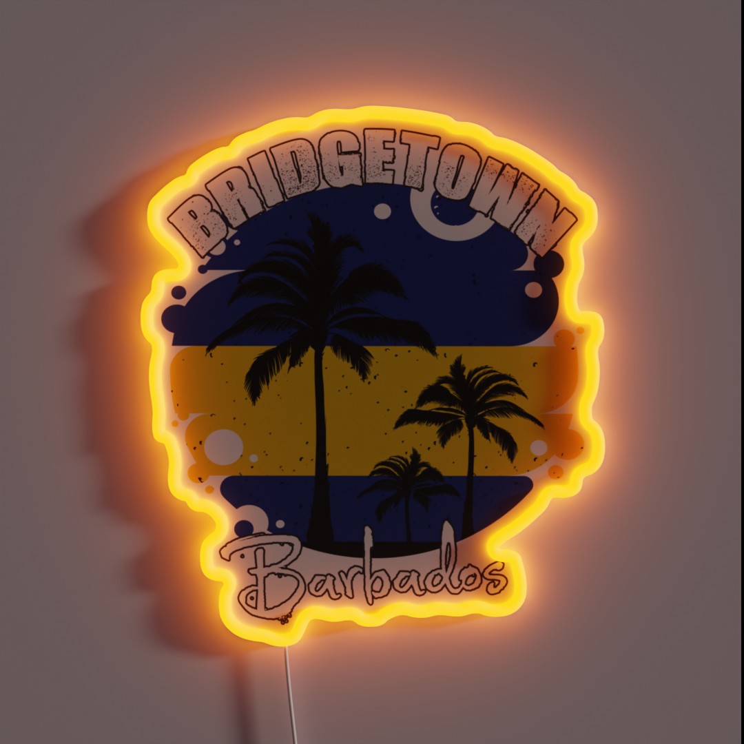 Bridgetown Barbados Flag Sunset RGB Neon Sign Bridgetown Barbados Flag Sunset RGB Neon Sign