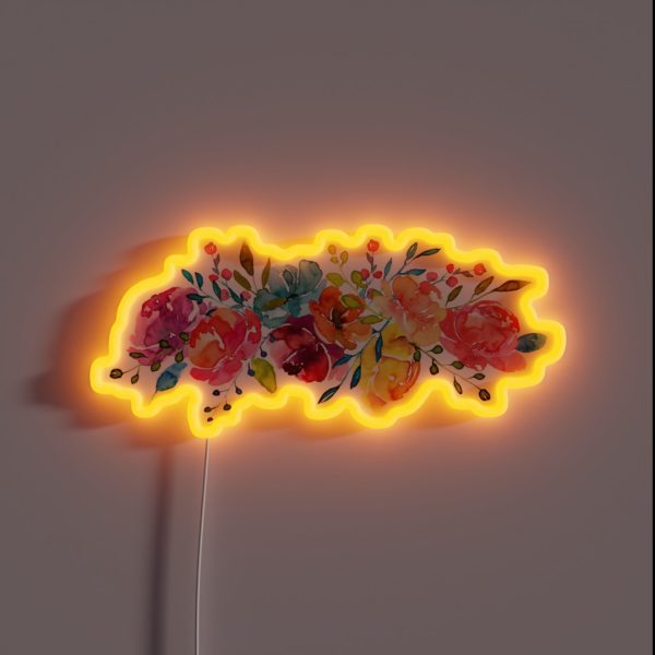 Bright Flowers Summer Watercolor Peonies RGB Neon Sign