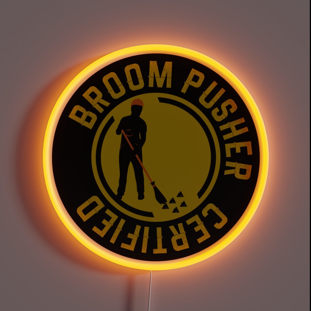 Broom Pusher Certified Funny Hard Hat RGB Neon Sign Broom Pusher Certified Funny Hard Hat RGB Neon Sign